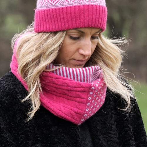 Magenta Stripe, Scandi & Cable Knit Snood by Peace of Mind
